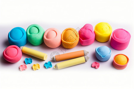 一堆五颜六色的手工制作的玩具游戏面团高清图片