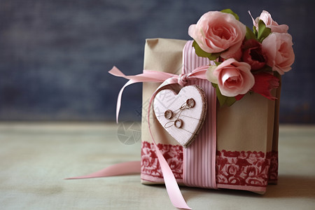 用丝带包装的情人节礼物背景图片