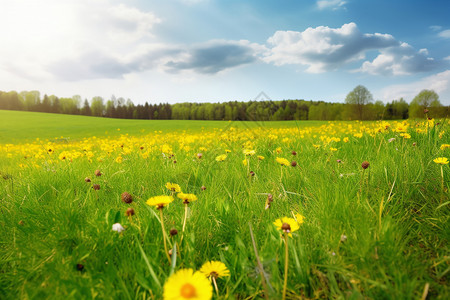 绿色的田野和黄色的花朵图片