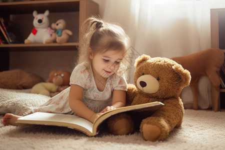 坐着看书的小熊小熊陪女孩学习背景