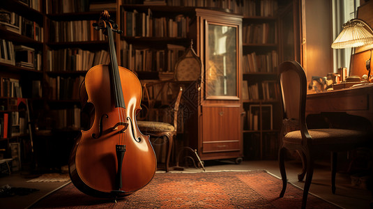 书房里的大提琴图片