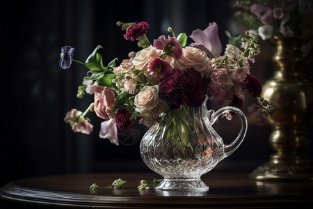 水晶花瓶和鲜花背景图片