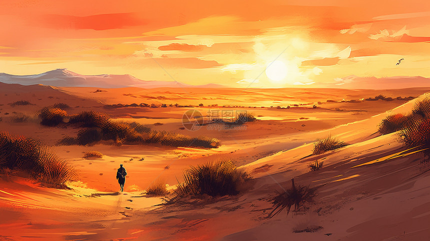 日落时的沙丘风景图片