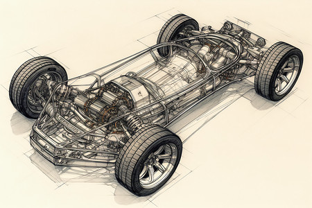 赛车零件汽车拆卸后底盘的插图插画