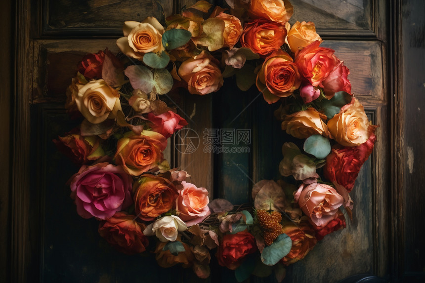 玫瑰花环的特写镜头图片