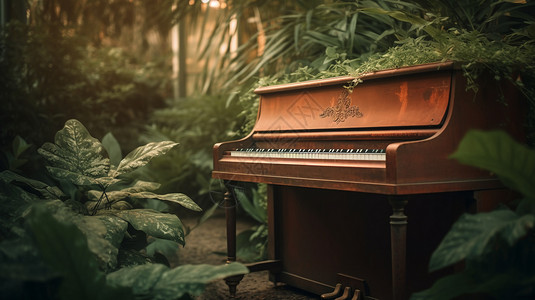 音乐植被边框古老的钢琴背景