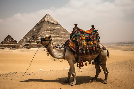 搭载游客的沙漠骆驼图片