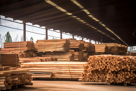 原木板材木材加工厂存放仓库设计图片