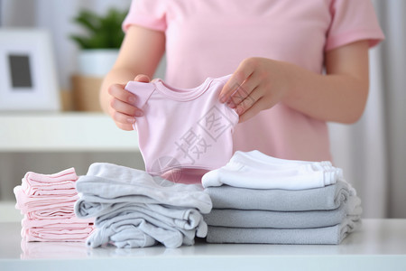 粉色洗衣机折叠婴儿衣服背景