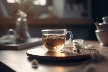 装满茶水茶杯助于睡眠的药茶设计图片