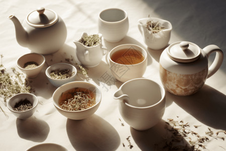 盖碗中冲泡的绿芽茶中国茶冲泡茶艺设计图片