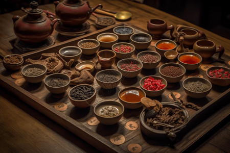 摩洛哥各种香料各种各样的中草药设计图片