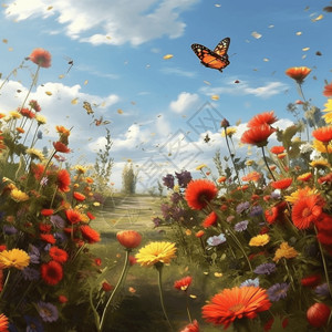 蝴蝶在花丛中飞舞背景图片