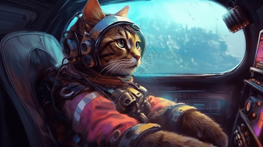 驾驶宇宙飞船的猫咪图片