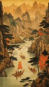 绘画中式美丽山水画图片