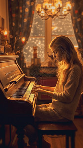 家中弹钢琴的美丽小女孩图片