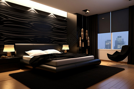 黑色设计的卧室图片