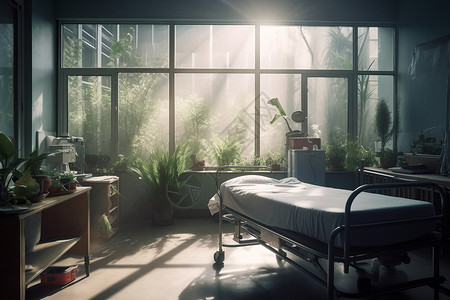医院病房的绿化植物背景图片