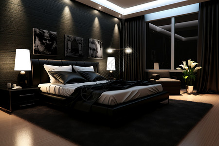 黑色风格的卧室设计图片