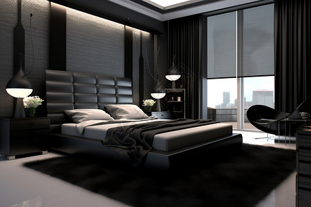 优雅时尚的黑色卧室图片