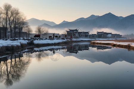 冬季的乡村建筑物图片