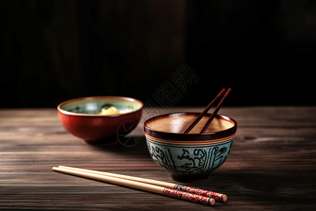 勺筷子陶瓷碗背景