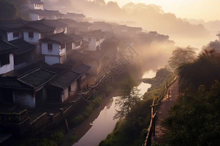 美丽的湖边乡村风景图片