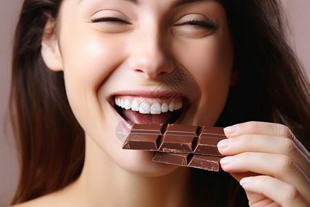 吃巧克力的年轻女性图片