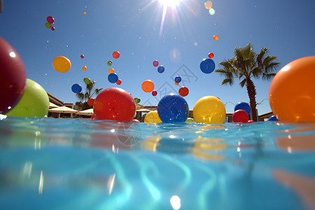 游泳池玩沙滩球背景图片