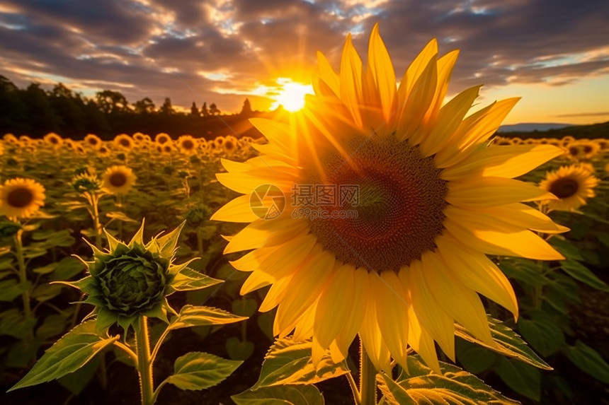 夕阳下的葵花田图片