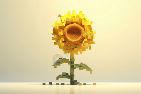 像素化向日葵在精美背景下脱颖而出插画