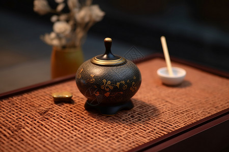 茶香炉桌子上的香炉背景