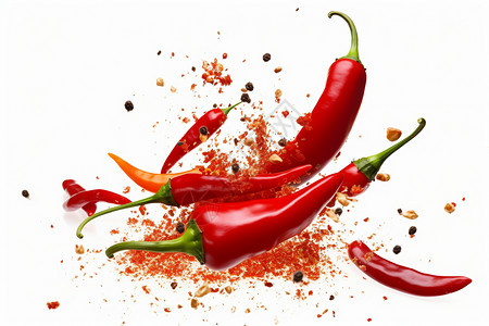 炒菜香料白色背景上的红辣椒设计图片