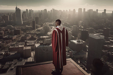 毕业生站在城市的高处图片