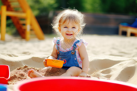 玩沙子的小女孩图片