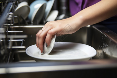 厨房里洗刷的女性背景图片