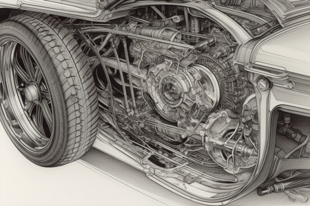 传动机械汽车传动系统的特写图插画