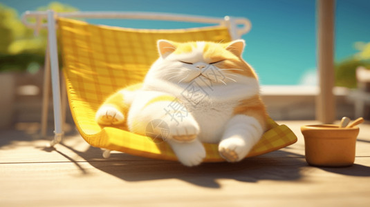 椅子上猫晒太阳的肥猫设计图片