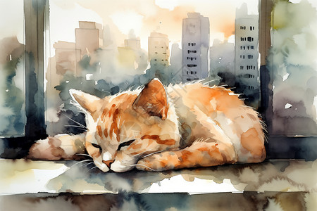 水彩小猫插画图片