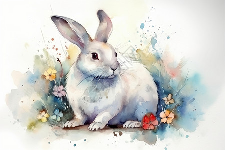 可爱的水彩兔子背景图片