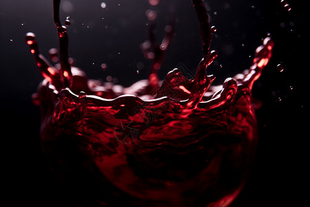红葡萄酒飞溅在黑色背景前背景图片