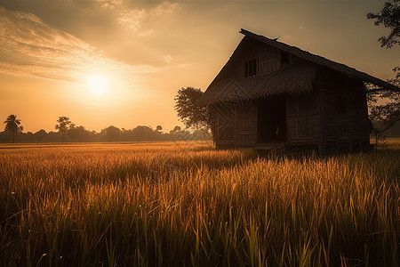 金色日落下的米仓背景