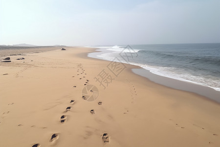 海滩上留下的一串脚印高清图片