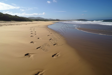 海滩上留下的脚印高清图片