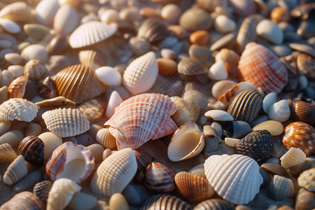 海边成堆的贝壳背景图片