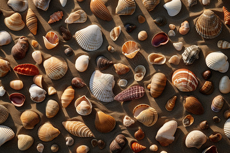 海边布满了各类形状的贝壳图片