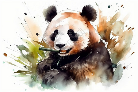 水彩国宝熊猫欢快的熊猫水彩图插画