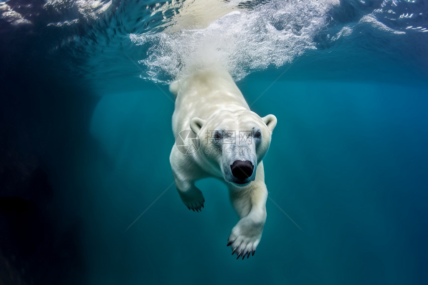 北极熊游泳图片