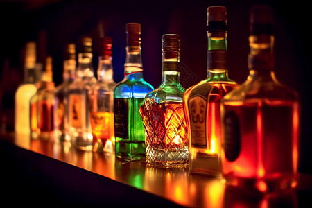 酒吧里排列整齐的洋酒高清图片