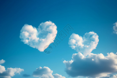 心形的云蓝天中飞翔的爱情浪漫的心形云设计图片